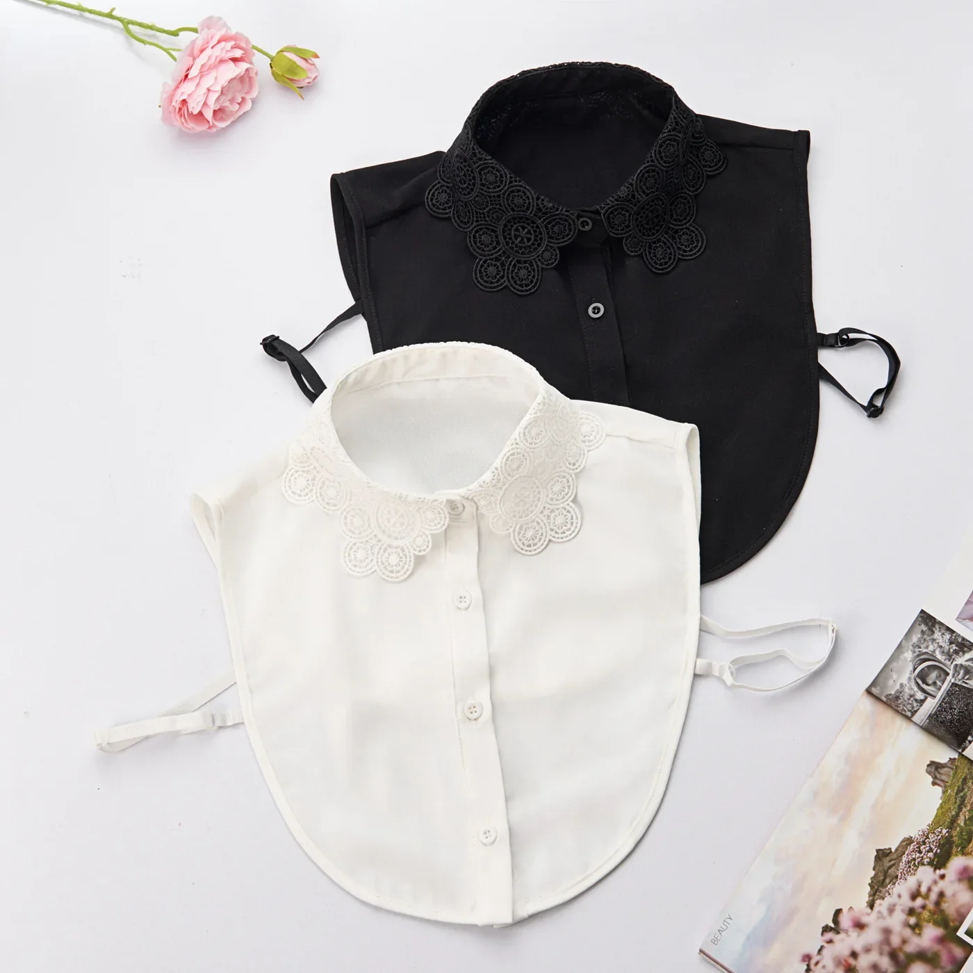 Lace Round Neck False Collar Women s Hollow Out Water Soluble Lace Trim Fake Shirt Collar for Sweater