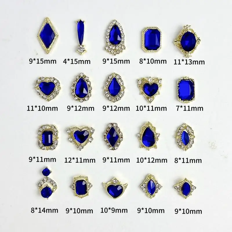 10PCS Exquisite Alloy Klein Blue Glass Diamonds Nail Charms Multiple Style Nail Rhinestones Nail Art Decoration for Making DIY