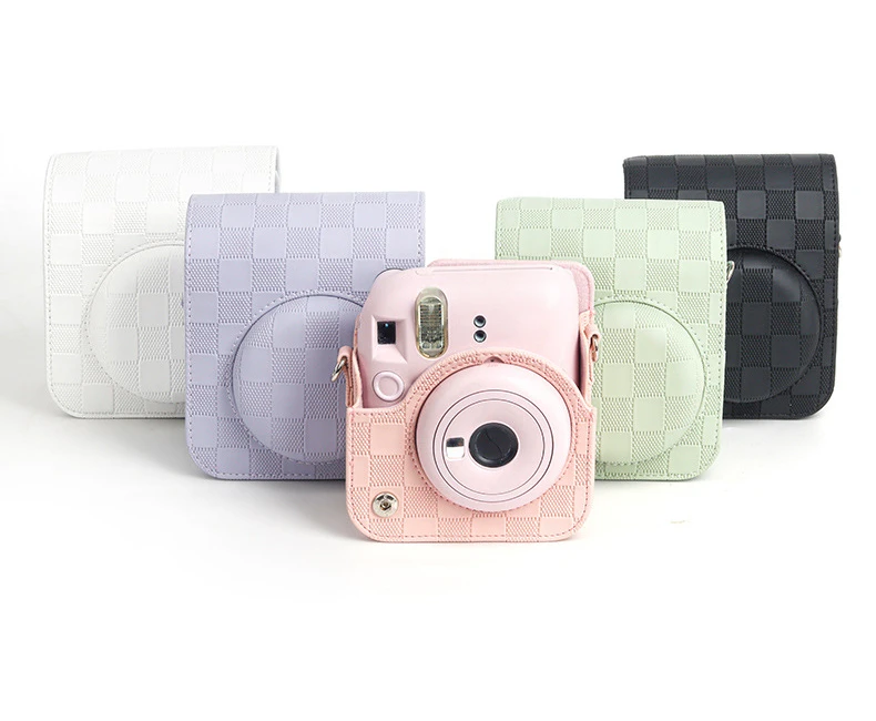 

For Fujifilm Instax Mini12 Camera Checkerboard Checker Retro Camera Bag With Shoulder Straps Outdoor Storage Photography Bag