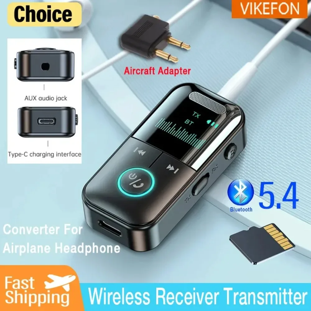 Bluetooth 5.4 Receiver Transmitter GT69 4-in-1 Wireless Audio Adapter for Car TV PC HiFi Sound TF Card Playback Low Latency