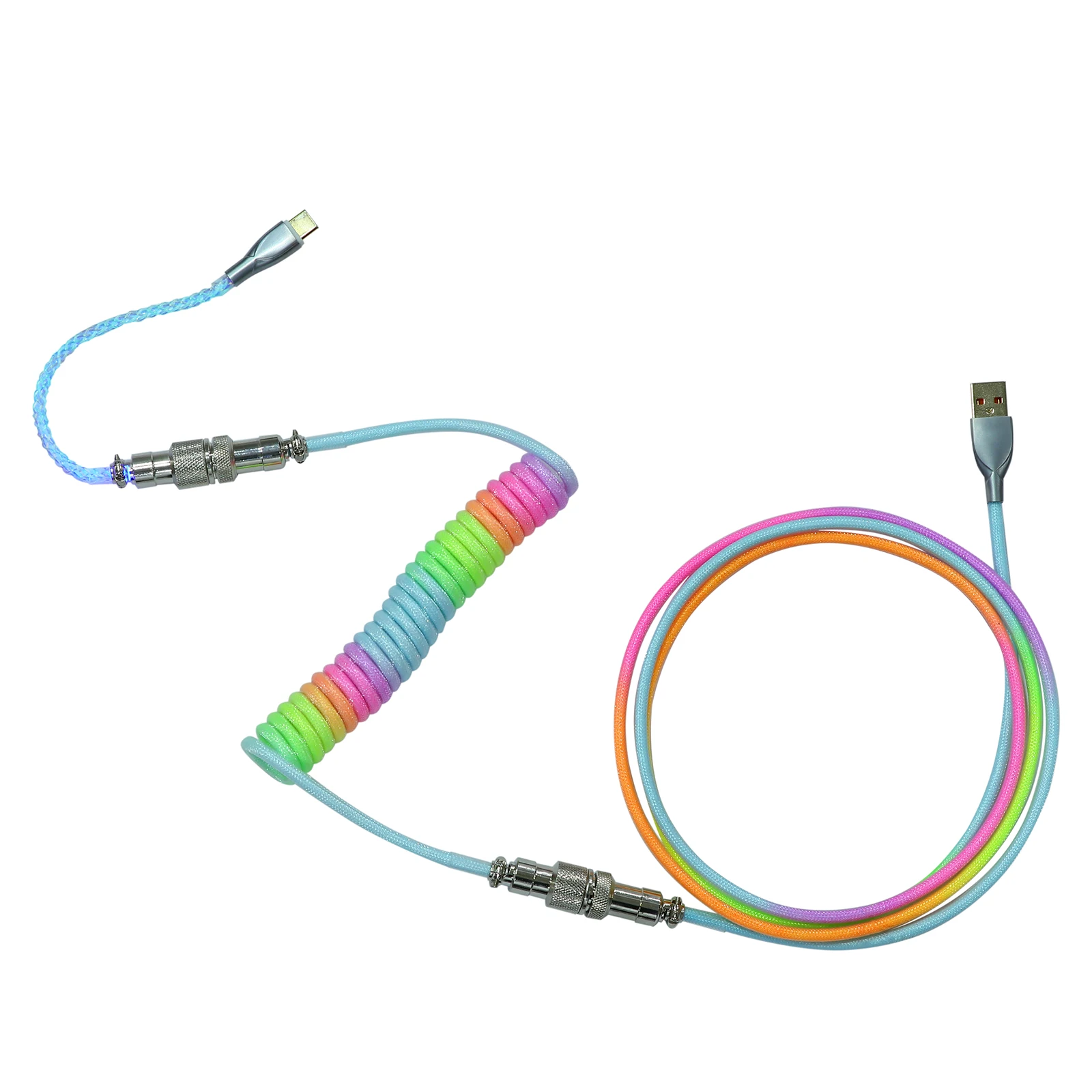 EPOMAKER Regenbogenkabel für mechanische Tastatur, 1,8 m, RGB-Spiral, Typ C auf USB, A, TPU, RGB-Segment, abnehmbarer 4-poliger Pilotenanschluss