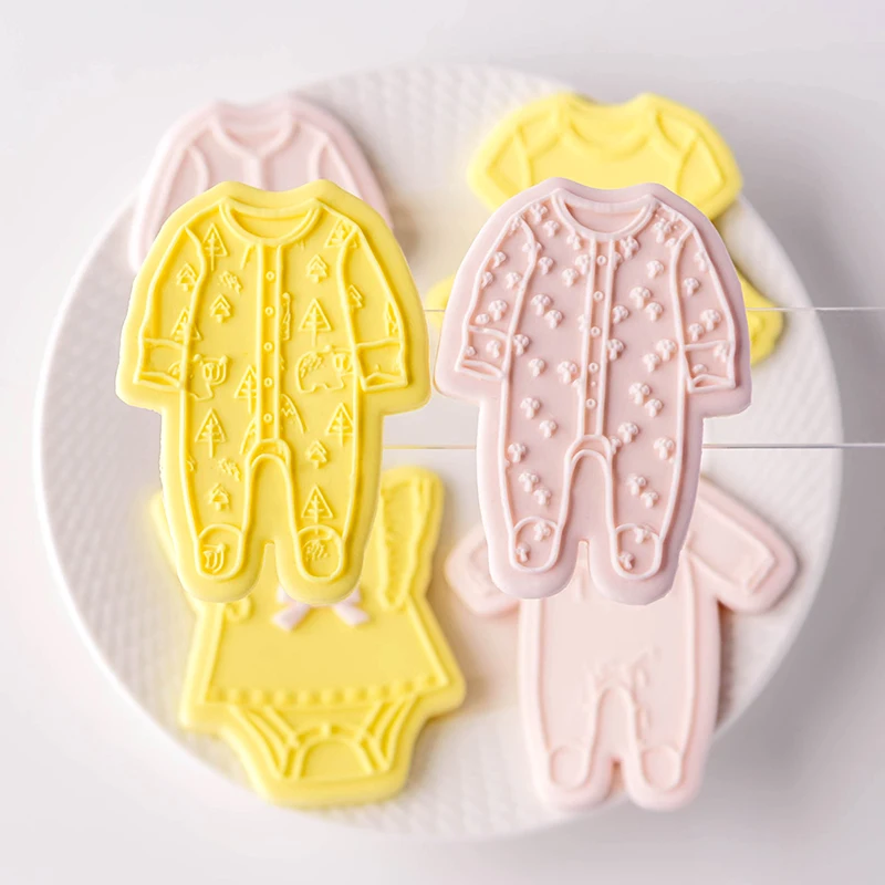 Cartoon Baby Clothes Cookie Embosser Mold Fondant Biscuit Mold Baby Shower Cookie Press Stamp Cake Decoration Mold Baking Tools