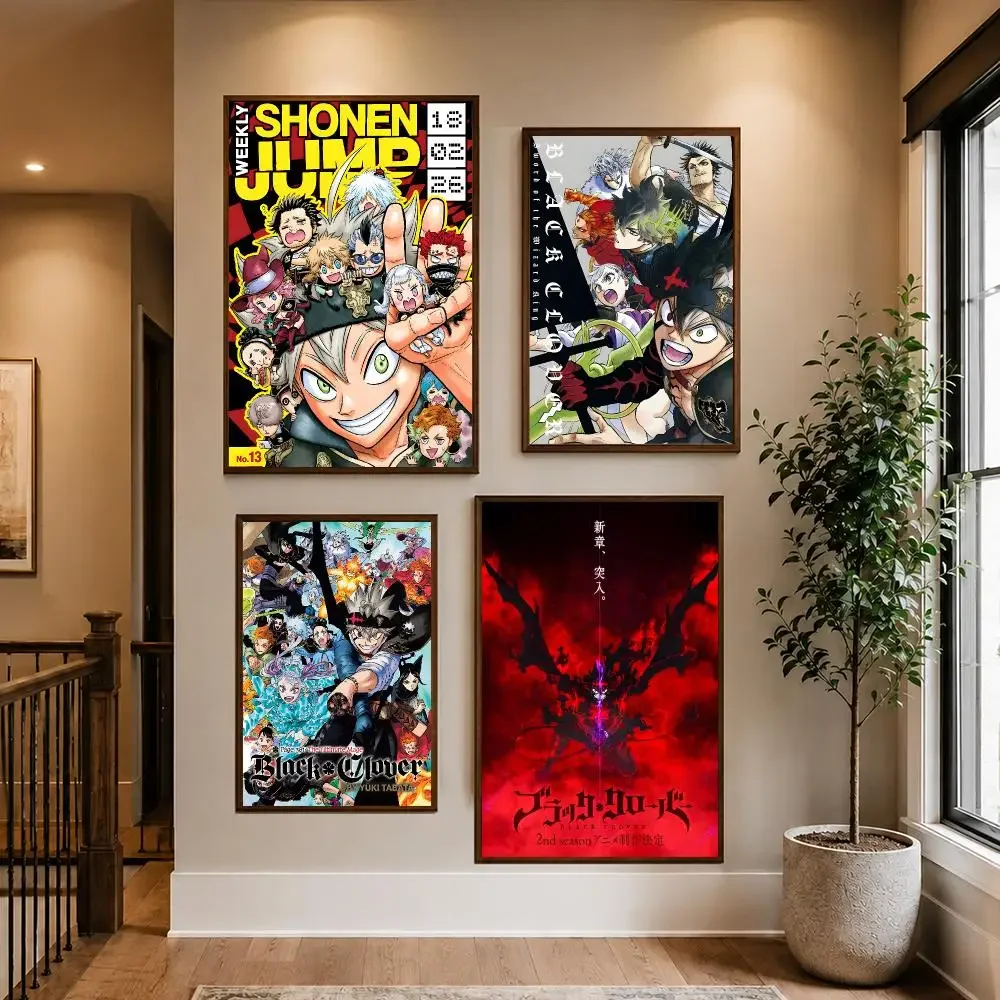 Battle Anime B-Black Clover Poster HD Waterproof PP Self-Adhesive Removable Wall Art Poster for Bedroom Cafe Gym Home Decor Gift