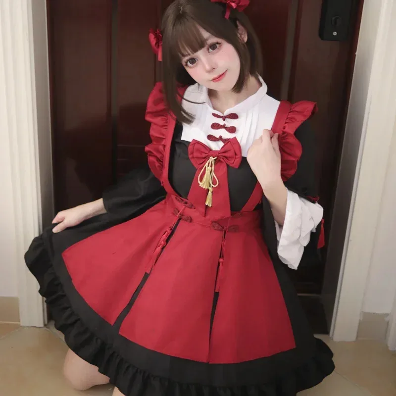 الأحمر فتاة فستان خادمة تتجه الفتيات خادمة ملابس تنكرية للحفلات S -5XL القوطية لوليتا فستان خادمة الشيطان الصغير أنيمي تأثيري حلي