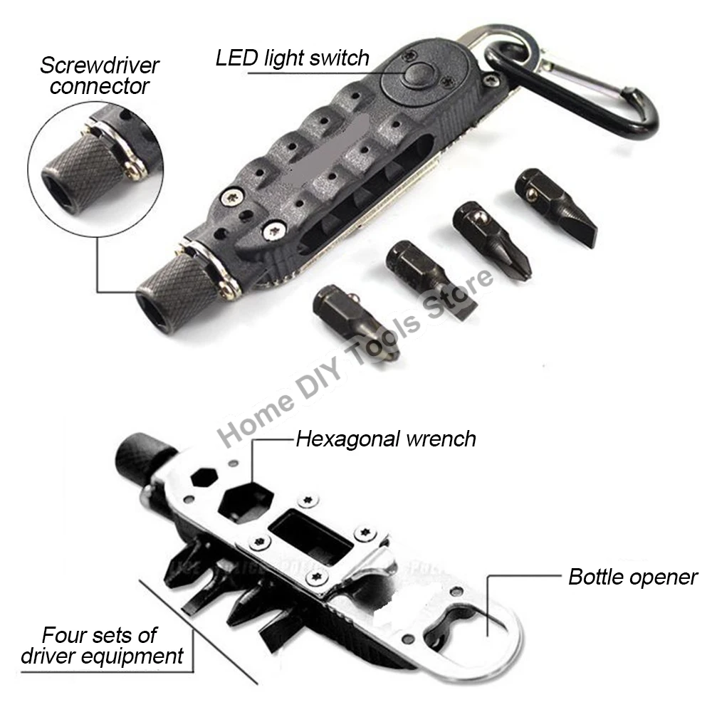 Adjustable Mini Multi-function Screwdriver Outdoor Portable Tool Set With LED Night Light Use For Outdoor Camping