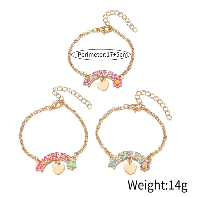 3Pcs/Set Sweet DIY Adjustable Golden Bracelets For Chidren Girls Sister Heart Fashion Accessories Gifts Jewelry