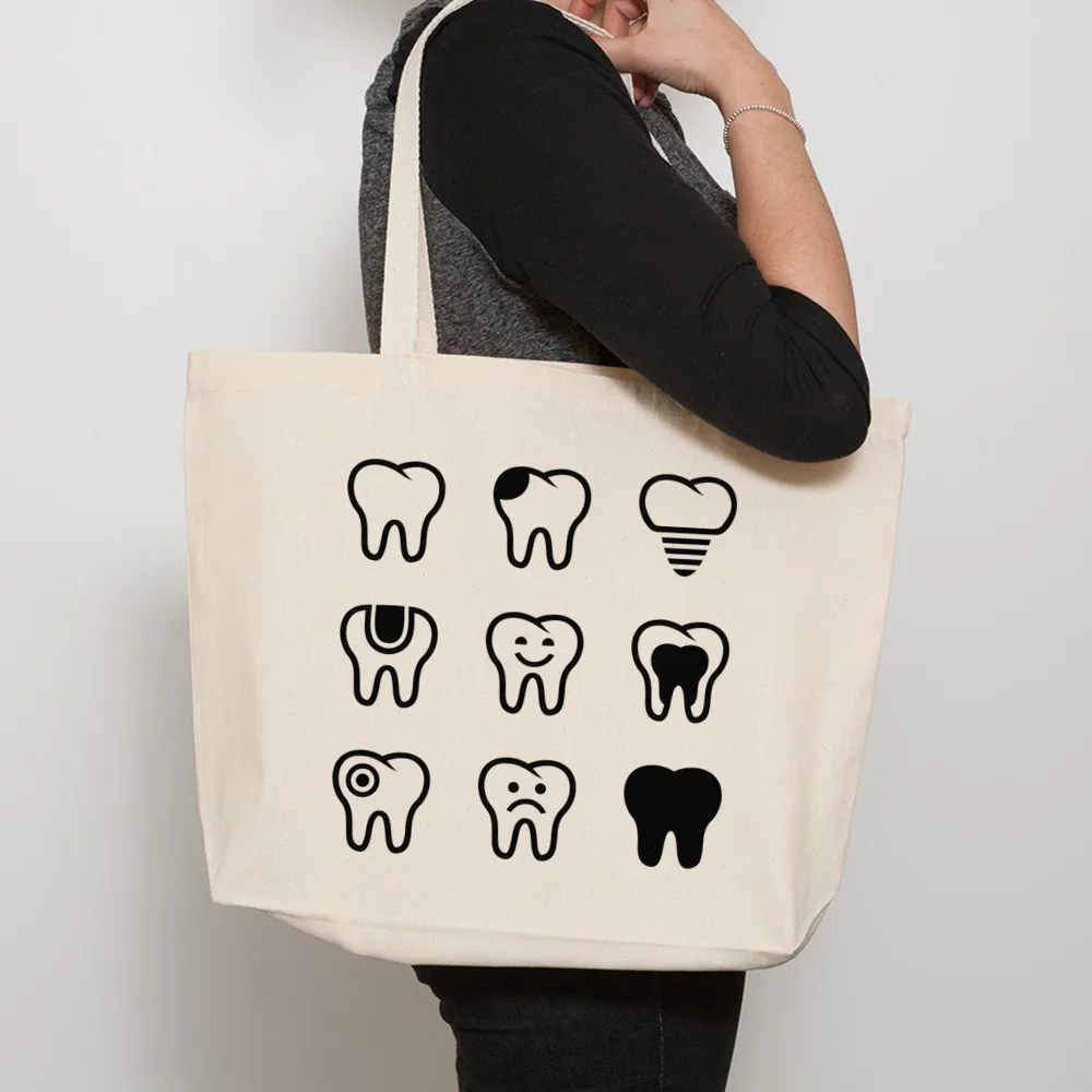 Sac fourre-tout en toile noire pour femme, sac à main esthétique, sac à dents drôle, dentiste, livraison gratuite, bas prix