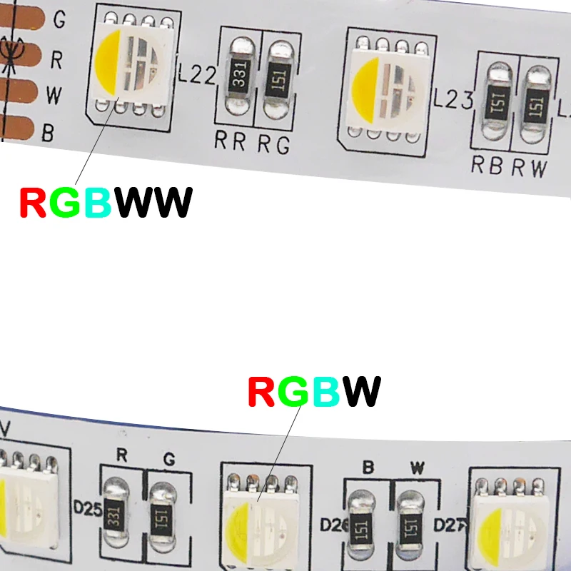 High brightness 5M 4 color in 1 RGBW/RGBWW LED Strip 60/84/96leds/m 12V/24V 5050 SMD flexible Lights Tape IP30/65/IP67 Lamp Bar