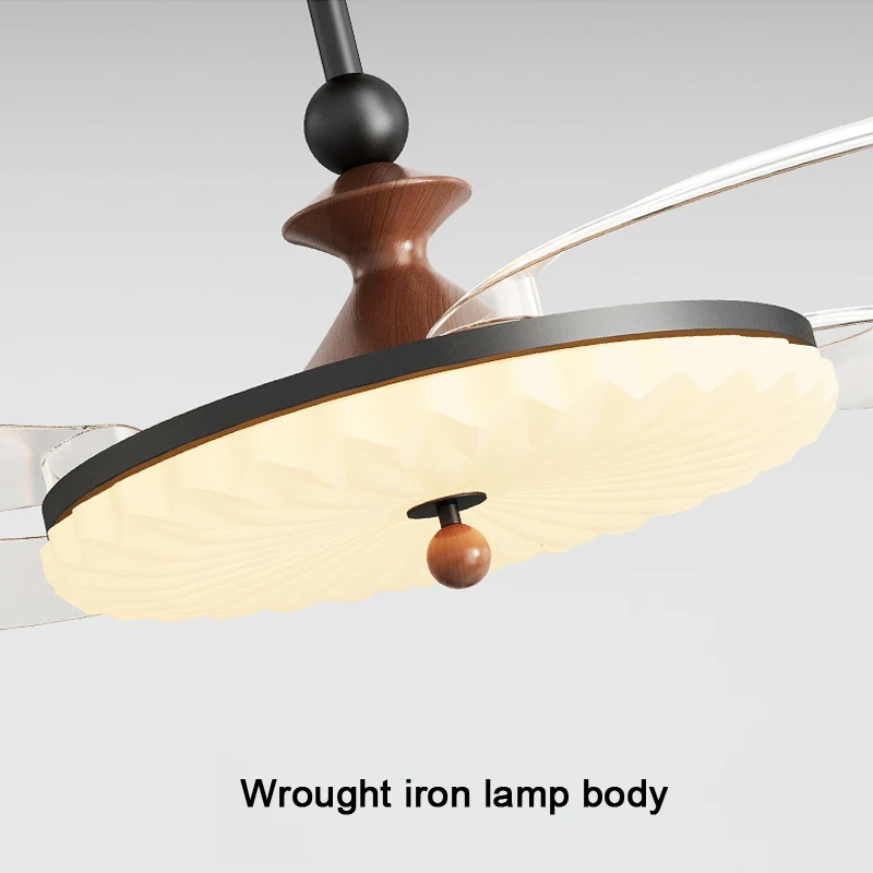 Antique Fan Light Dining Room Bedroom Retro Walnut Color Invisible Fan Living Room Eye Protection Smart Ceiling Fan Light