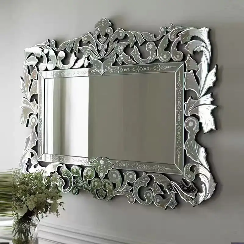 %*c 150X100CM Bathroom Makeup Mirror Wall Hanging Wall Decoration Mirror Carved Bathroom Mirror~