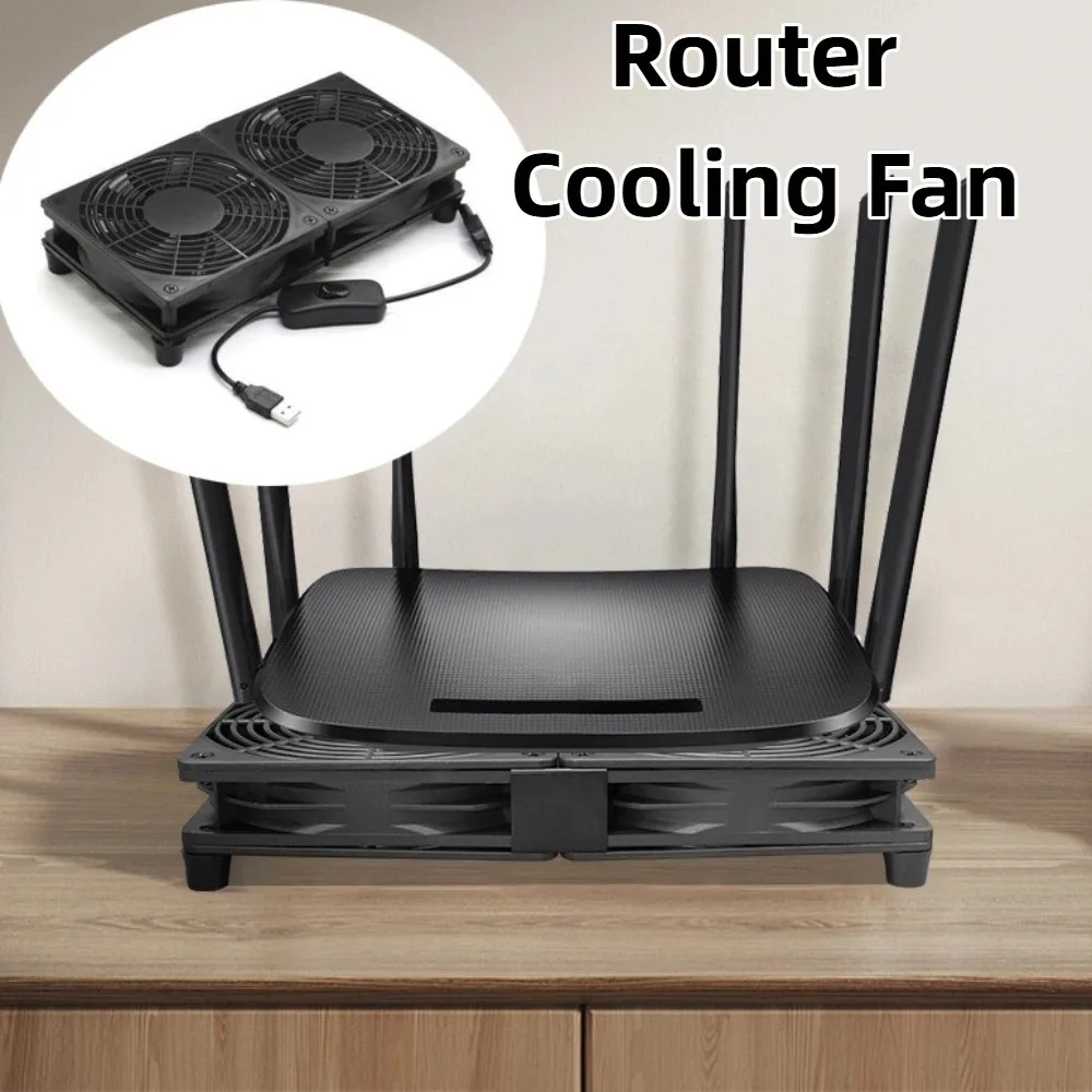 DC 5V Router Cooling Fan Dual Fans Protective Net Router Cooling Stand with Switch Slient USB Radiator Base PC Cooling