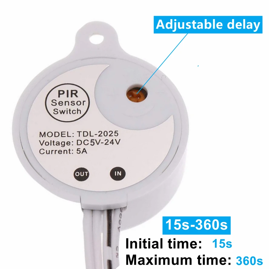 USB/DC Plug Adjustable PIR Infrared Human Motion Sensor Switch DC5V 12V 24V Smart Switch for LED Light Strip Night Lamp Bulb