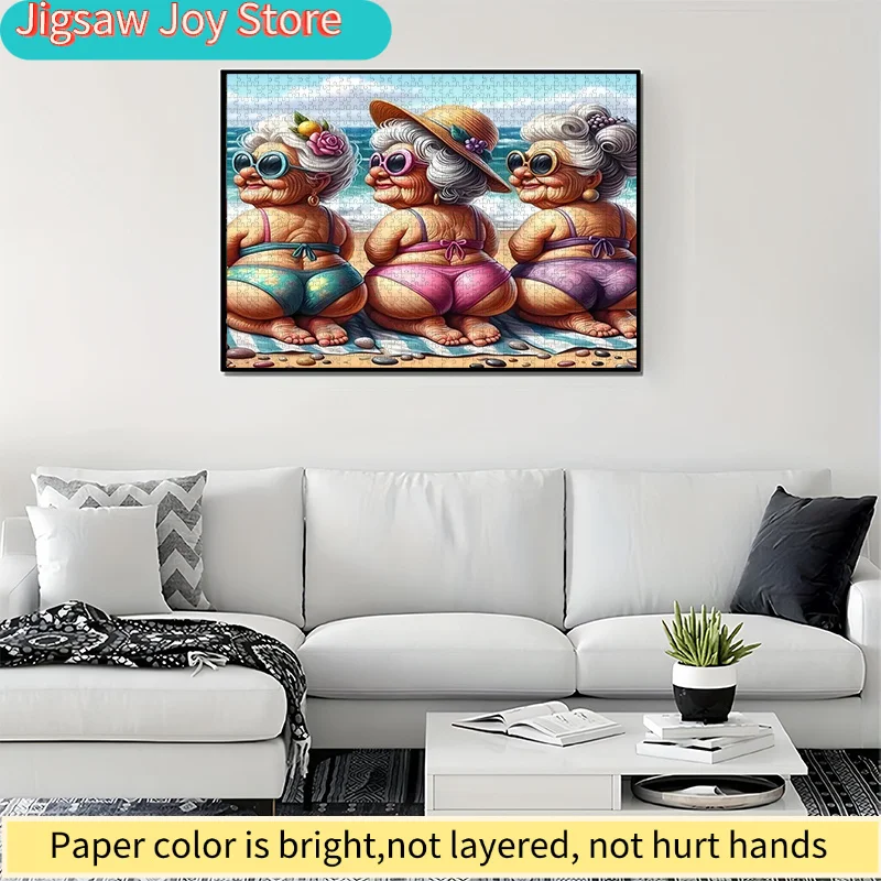 

Пазл на 500/1000 элементов, бумажный пазл, пазл для самостоятельной сборки, три старушки, купающиеся на пляже, подходит для домашнего отдыха, для встреч с друзьями