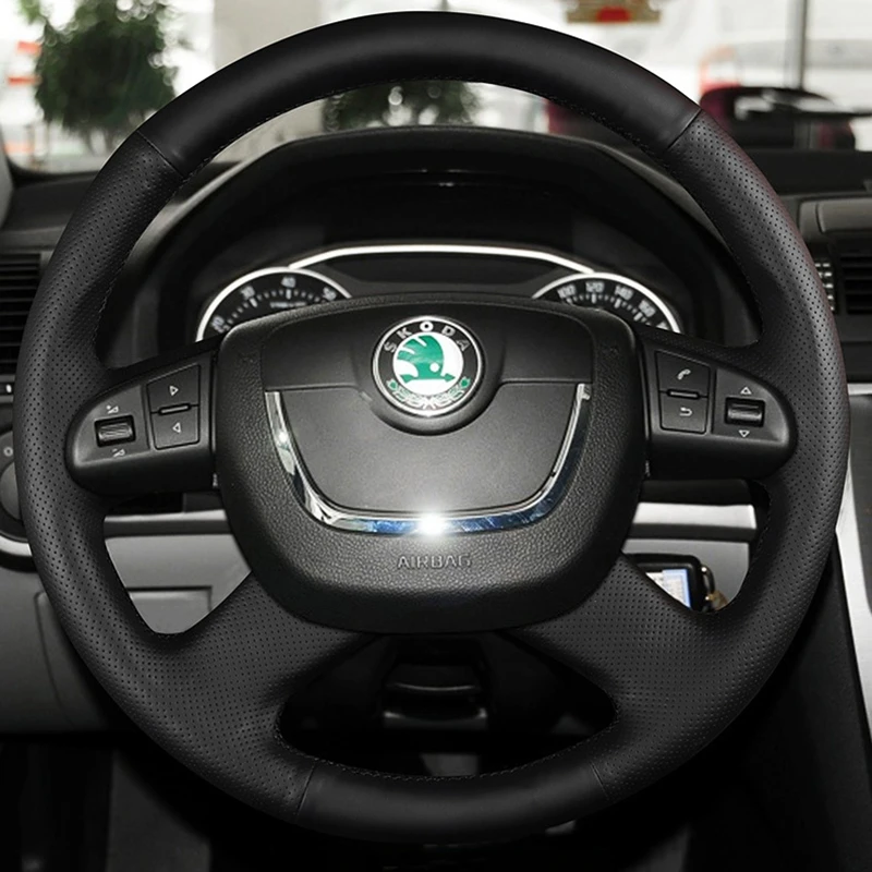 DIY Black Faux Leather Car Products Steering Wheel Cover For Skoda Octavia Superb Yeti 2009 2010 2011 2012 2013 Roomster Fabia