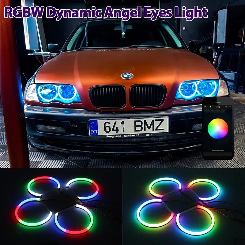 RGBW multi-color Sequential Remote APP Control Halo Rings LED Angel Eyes Kit For BMW E46 1998-2002 Revolving Dynamic Light