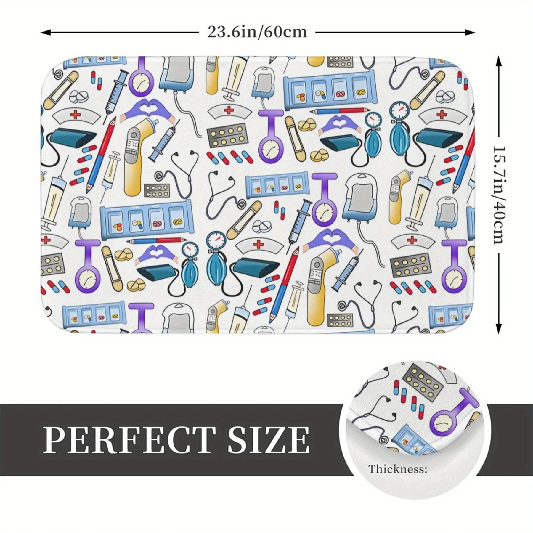 Cute Medical Tools Pattern Bath Mat Rug for Bathroom Floor Mat Washable Cartoon Doctor Nurse Gift