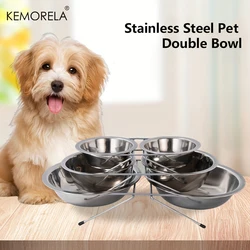 1PC Stainless Steel Double Pet Bowls Dog Cat Water Food Non Slip Feeding Station