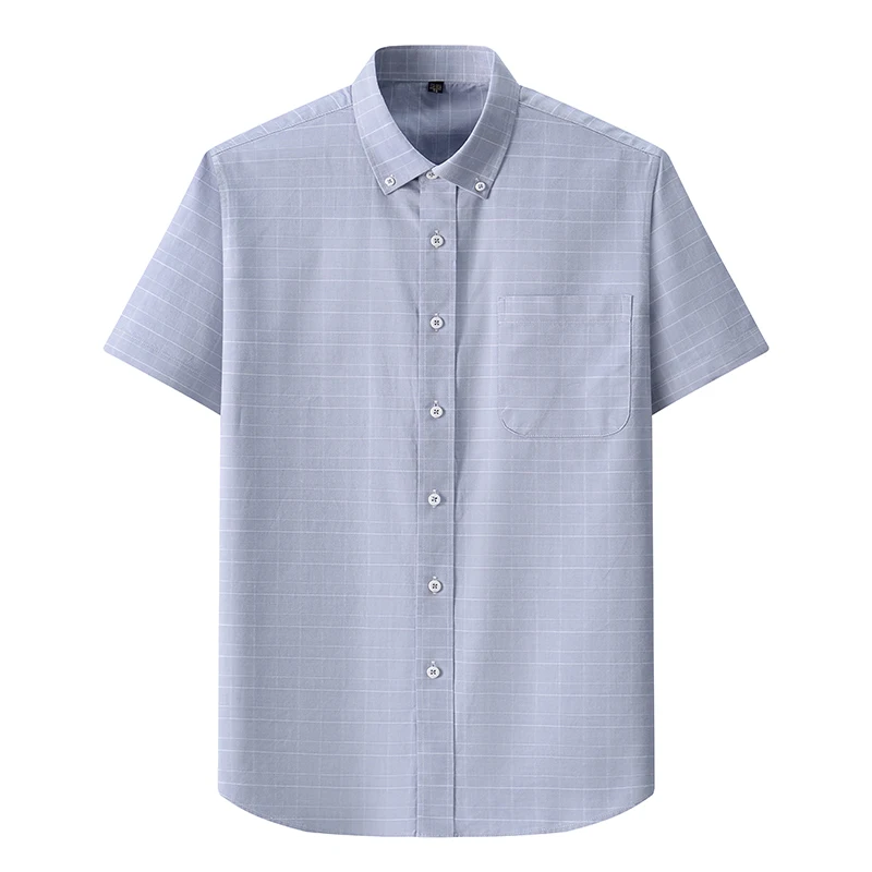 New in shirt 100%cotton short sleeve shirts for men striped plaid slim fit formal plain shirt plus size single pocket clothes