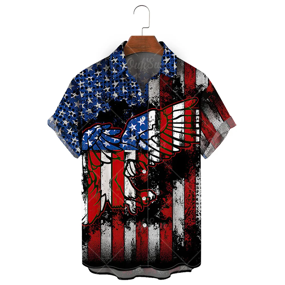 Camisas Con Estampado De Bandera Americana Para hombre, Camisas Hawaianas Informales A La moda, Primavera/Verano, 2024