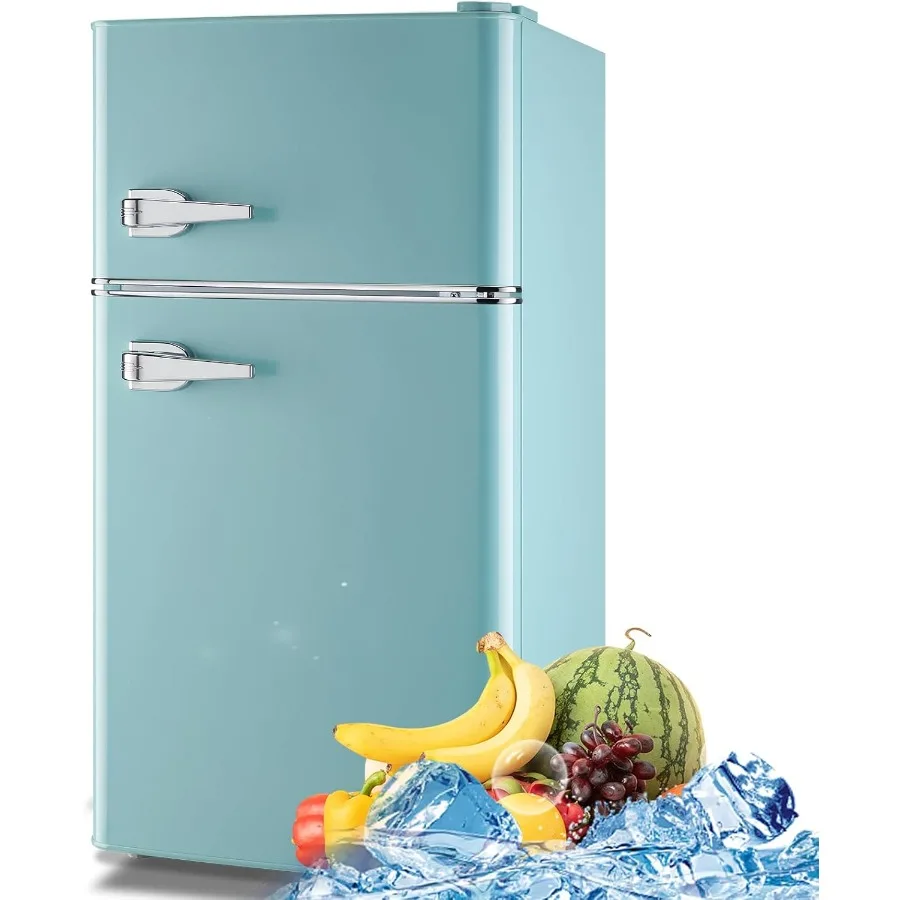 

3.5 Cu.ft Retro Mini Fridge with Freezer Small Retro Dual Door Refrigerator Freestanding Compact Refrigerator with Freezer 2 Do