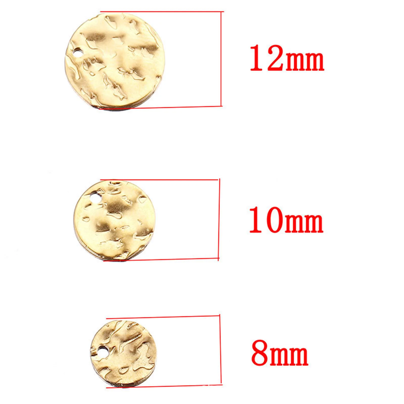 10PCs 304 Stainless Steel Round Hammered Charms Gold/Silver Color Pendants For Jewelry Making Diy Necklace Brracelet Findings