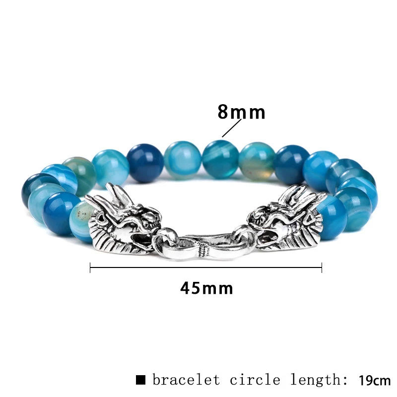 Fashion Blue Turquoises Dragon Head Charm Bracelet Natural Stone Agates Amazonite Bracelets Men Women Couples Jewelry Wholesale