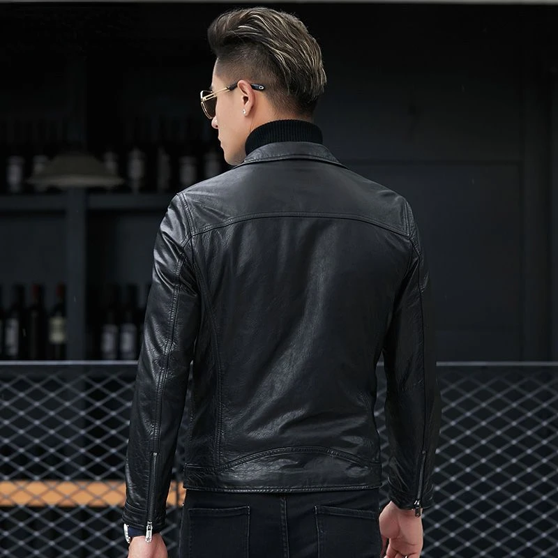 Men 2022 Spring Autumn Retro Short Motorcycle Leather Jackets Men's Genuine Sheepskin Coats Ladies Slim Casual Outerwear N113