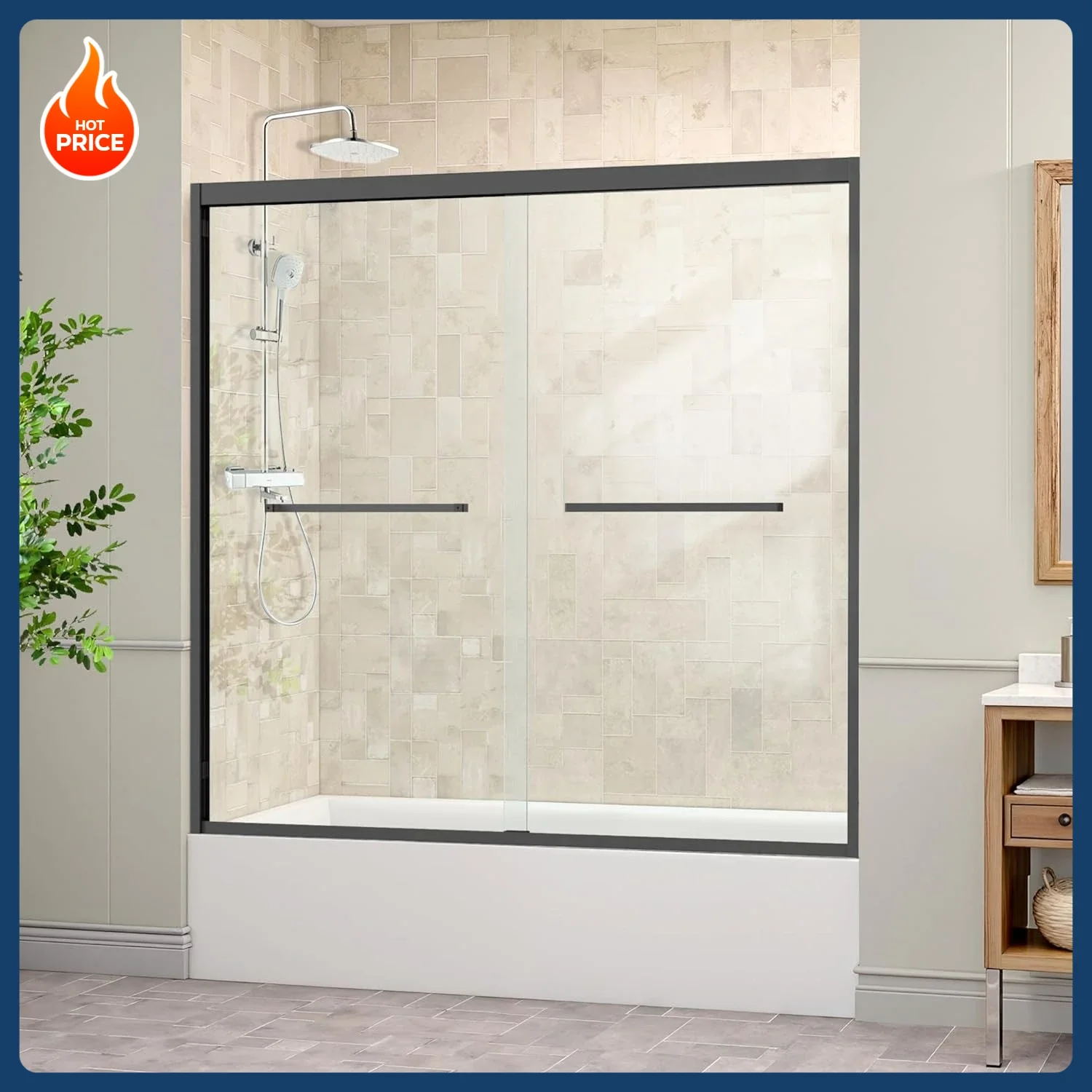 

Bestseller[Discounted Price!]56-60 in. W x 58 in. H Semi-Frameless Bathtub Shower Door, Double Sliding Glass Tub Doors with 1/4