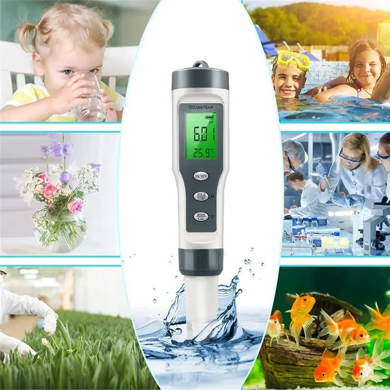 

Многофункциональный измеритель pH/ТДС/температуры 3-в-1 maiABIY для воды, pH-метр/тестер TDS для питьевой воды, бассейнов и аквариумов