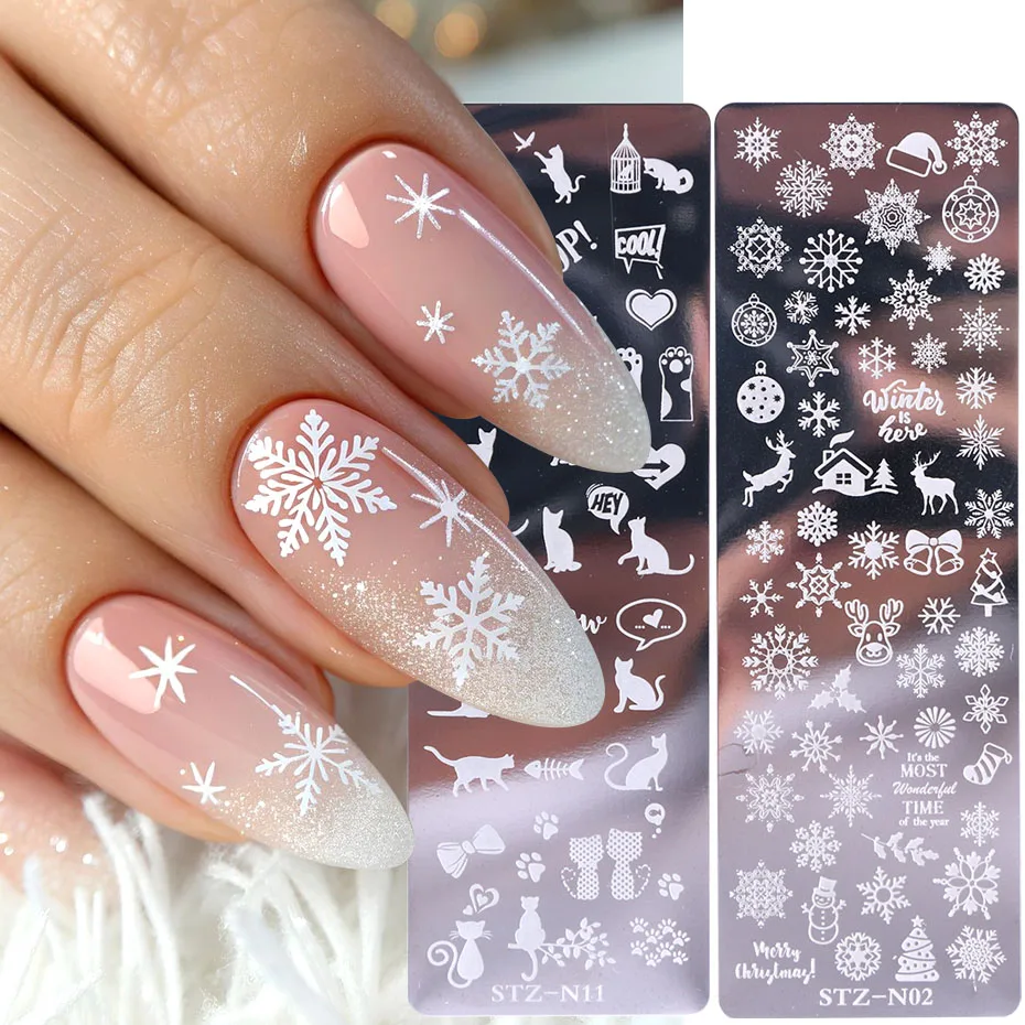 1/2pcs Christmas & Halloween Nail Stamping Plates Snowflake Deer Cat Polish Template Cute Cartoon Winter Nail Art Stencil Tools