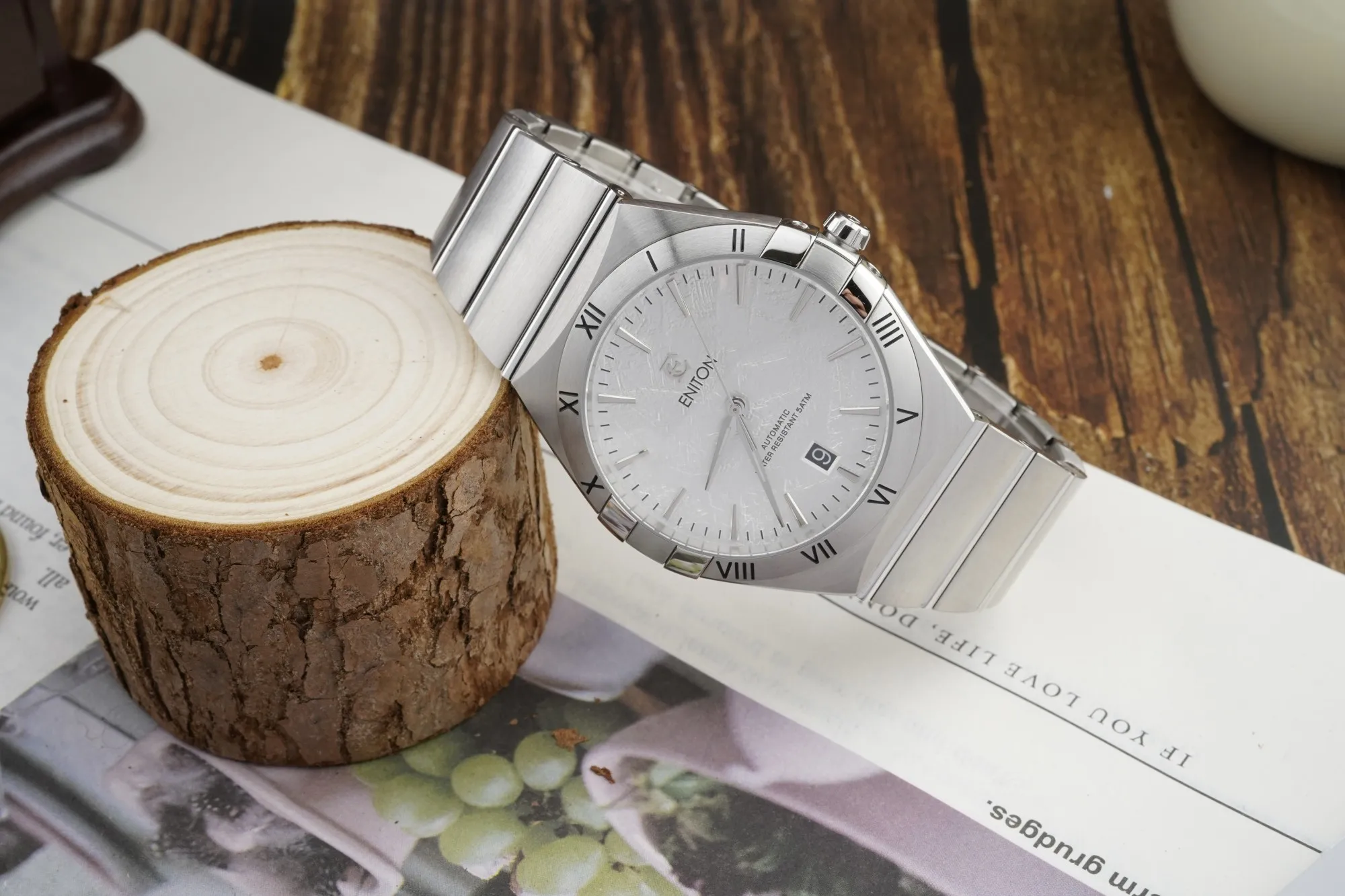 ENITON-reloj redondo de lujo para hombre, cronógrafo de marca de negocios retro de alta calidad, resistente al agua hasta 50m, esfera de onda luminosa, 40mm