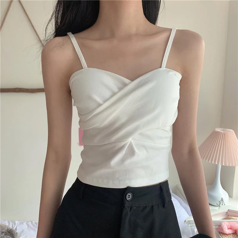 sexy backless women camis sweet summer koarean white female crop tops fashion all match cross tanks new