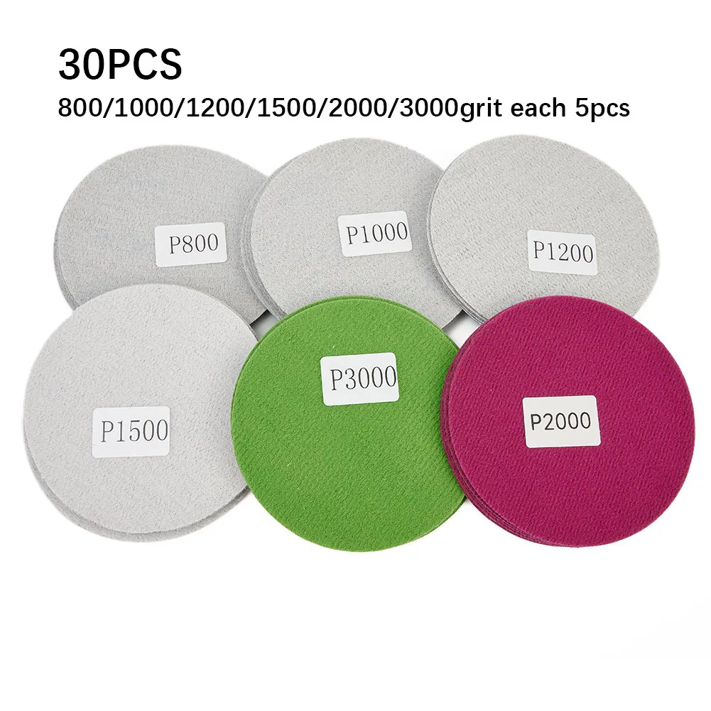 Hot Sale Protable Sanding Disc Reliable 800/1000/1200/1500/2000/3000 Silicon Carbide Wet/Dry 1 2 3 4 5 6 7inch 30pcs