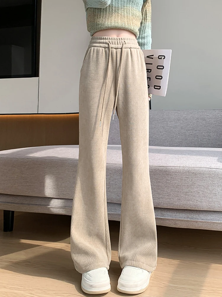

Women Wide Leg Corduroy Berber Fleece Pants 2024 Autumn Winter Loose Long Sweatpants Female Basic Soft Straight Warm Trousers