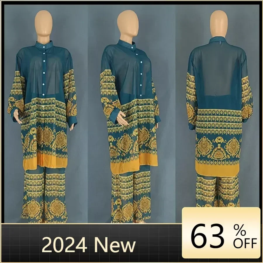 

2024 Luxury New in Matching African Sets for Women Elegant Lady Evening Leopard Clothing Plus Size Dashiki Top and Pants Suits