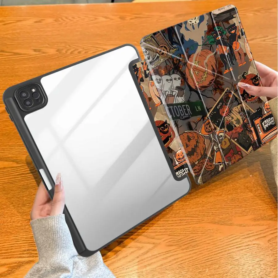 With Pen Slot Cover Tablet Case For iPad 12th Mini 7 6 5 11th 9th 10th Gen Pro M4 13 2025 2026 Air 8 M2 M3 3 Ghost Pumpkin