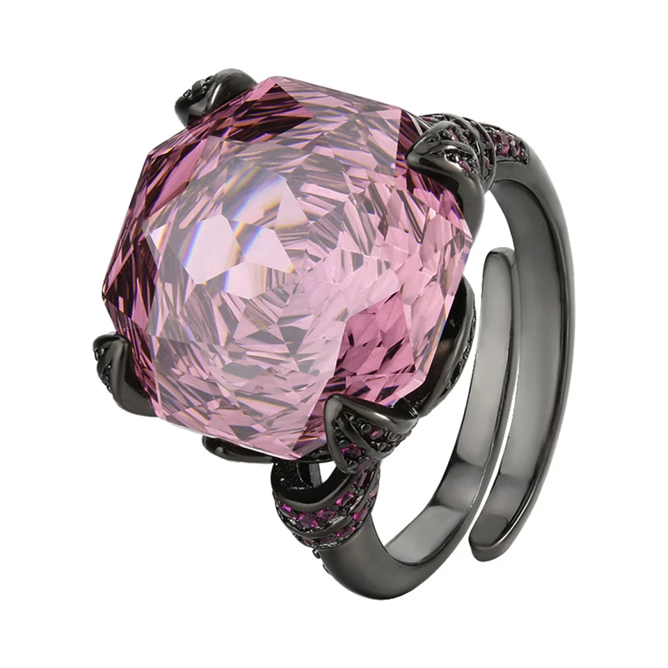 

Rose Cut Round Black Gold Color Vintage Ring 16*16mm Opening Adjustable Light Luxury Diamond Rose Shaped Crystal Rings For Women