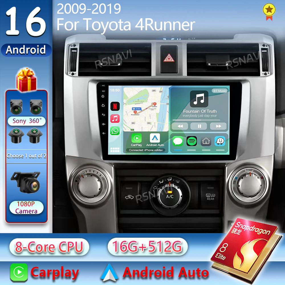 Android 16 Carplay Auto For Toyota 4Runner 2009-2019 4 Runner Car Radio Multimedia Video Player Gps Stereo 4G+WiFi 2din Audio BT