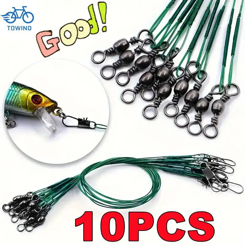 Newest 10PCS Anti Bite Steel Fishing Line Steel Wire Leader With Swivel Fishing Accessory Lead Core Leash Fishing Wire 15CM-30CM