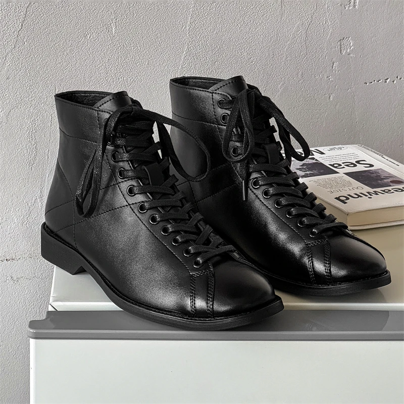 New Classic Men Chelsea Boots Black American Retro Lace-up Comfortable Business Ankle Boots British Gentleman Social Boots Men