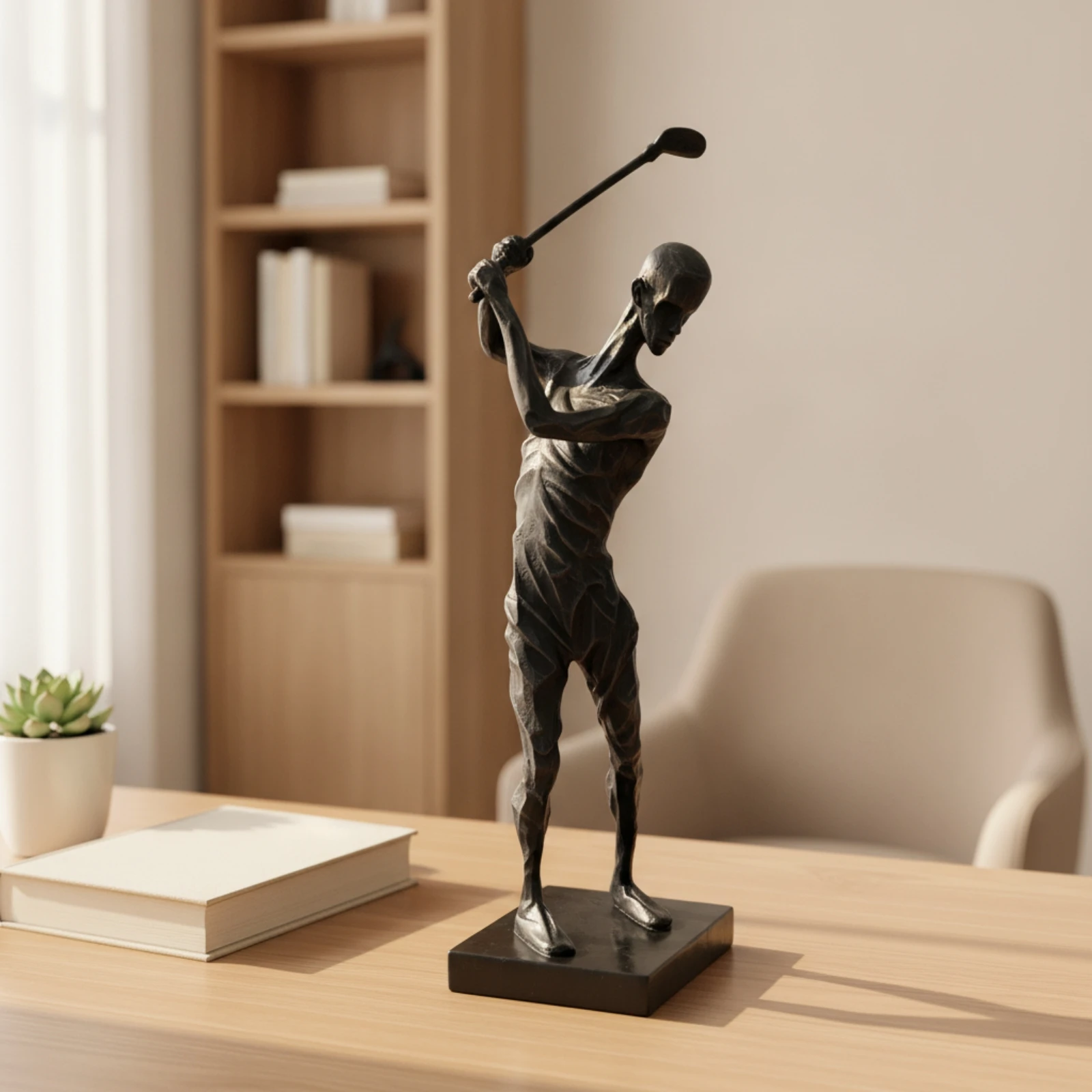 Golf Sculpture with Base Elegant Golfer Statue Golf Figurine Stylish Golfer Figurine Minimalist for Golfers, Trophy Shelf