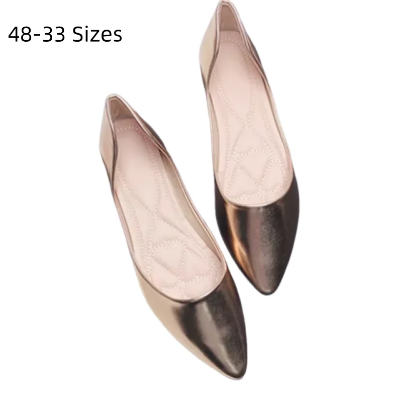 Lady Pearlescent Material Flats Pointy Toe Spogy Insole For Tender Foot Wide Fitting 33-48 Green Champagne Balerinas Rojas Mujer