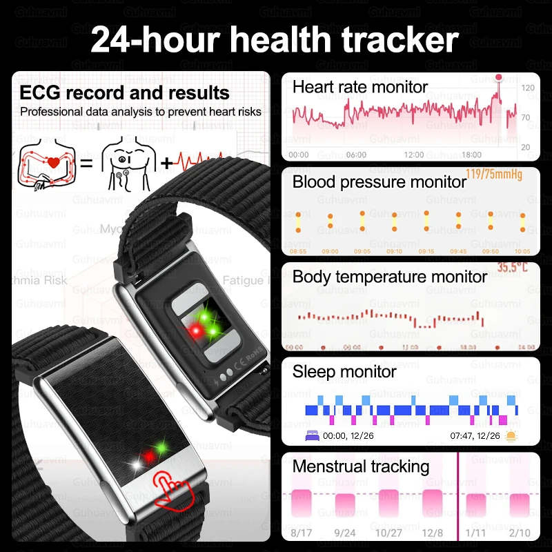 Nieuwe gezondheidsarmband zonder scherm Nauwkeurige hartslag Bloeddruk ECG-monitor Oproepherinnering Smart Watch Sportband Fitness Tracker
