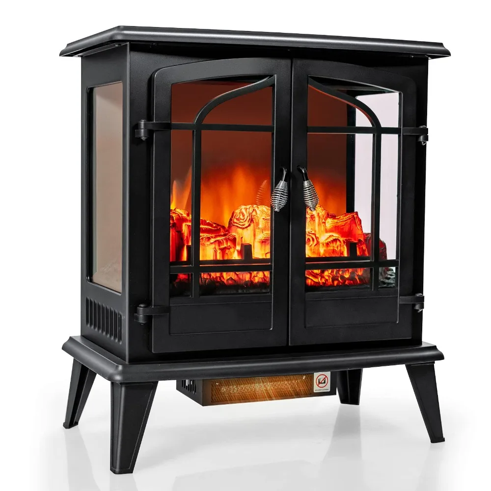 25 Inches Electric Fireplace Stove, 1400 W Fireplace Heater, Indoor Electric Stove Heater with Realistic Dancing Flame Effect