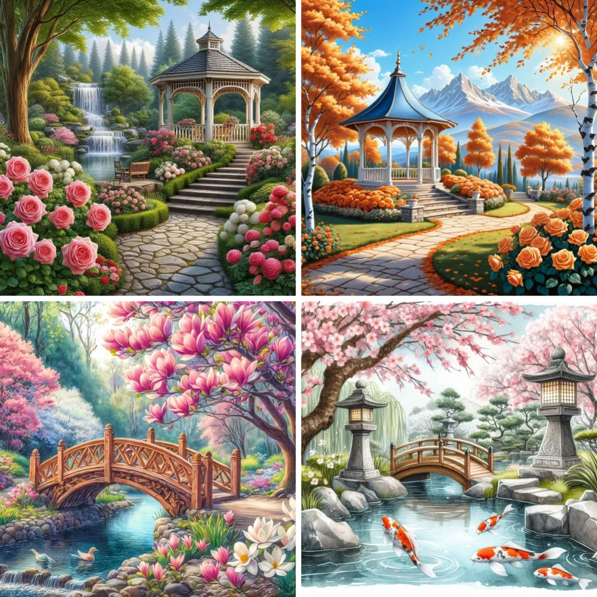 

5D Diy Diamond Painting Full Square Zen Garden Scene Park Pavilion Diamond Embroidery Oriental Pagoda Lake Mosaic Pictures Decor