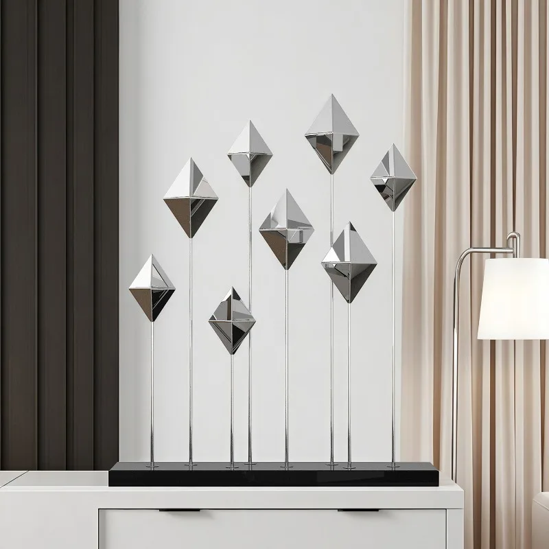 Modern light luxury stainless steel geometric ornaments, model room TV cabinet window decoration, entrance entrance