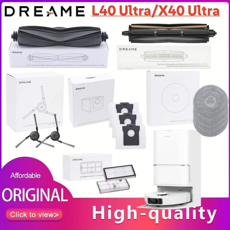 ملحقات Dreame L40 Ultra الأصلية المطاطية الرئيسية/قص الشعر/فرشاة جانبية/فلتر/ممسحة/حقيبة غبار لقطع غيار Dreame X40 Ultra