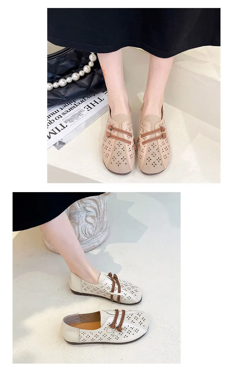 2024 Newly Square Toe Women's Flats Designer Cutout Shoes Ladies Wide Fit Soft Leather Moccasins Female Driving Sneakers