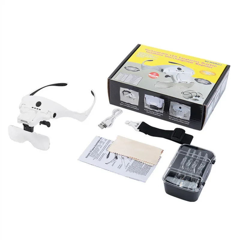 Lupa ładująca USB wymienna 1X 1,5X 2X 2,5X 3,5X LED lupa z pałąkiem na głowę okulary do czytania lupa