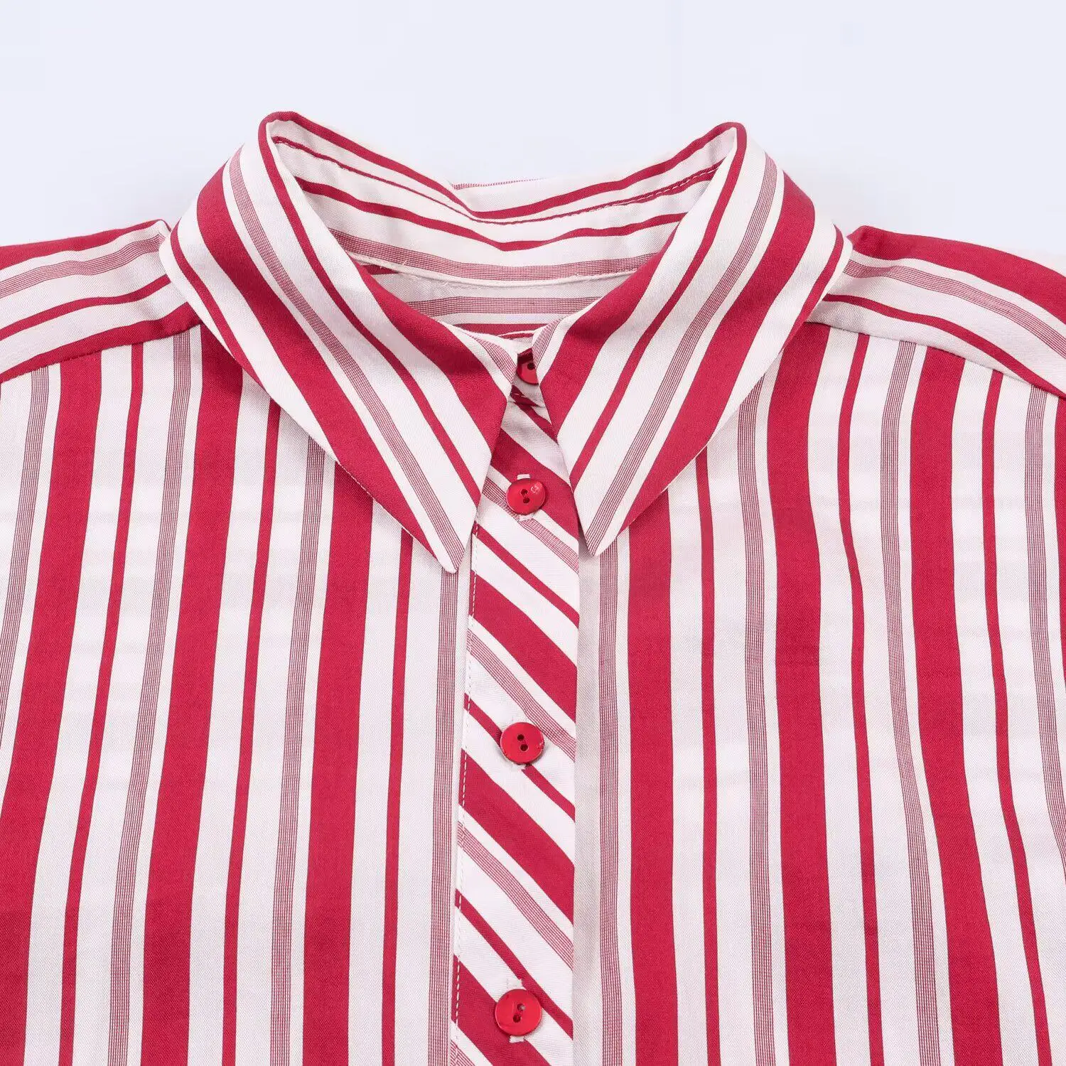 Women's Red Striped Blouses and Shirts Vintage 2000s Elegant Y2k Long Sleeve Polo-Neck Shirt For Women Clothes Spring 2026 New